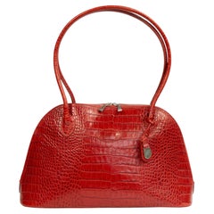 Schultertasche aus Leder mit Krokodilprägung in Mulberry-Rot aus den 2000er Jahren