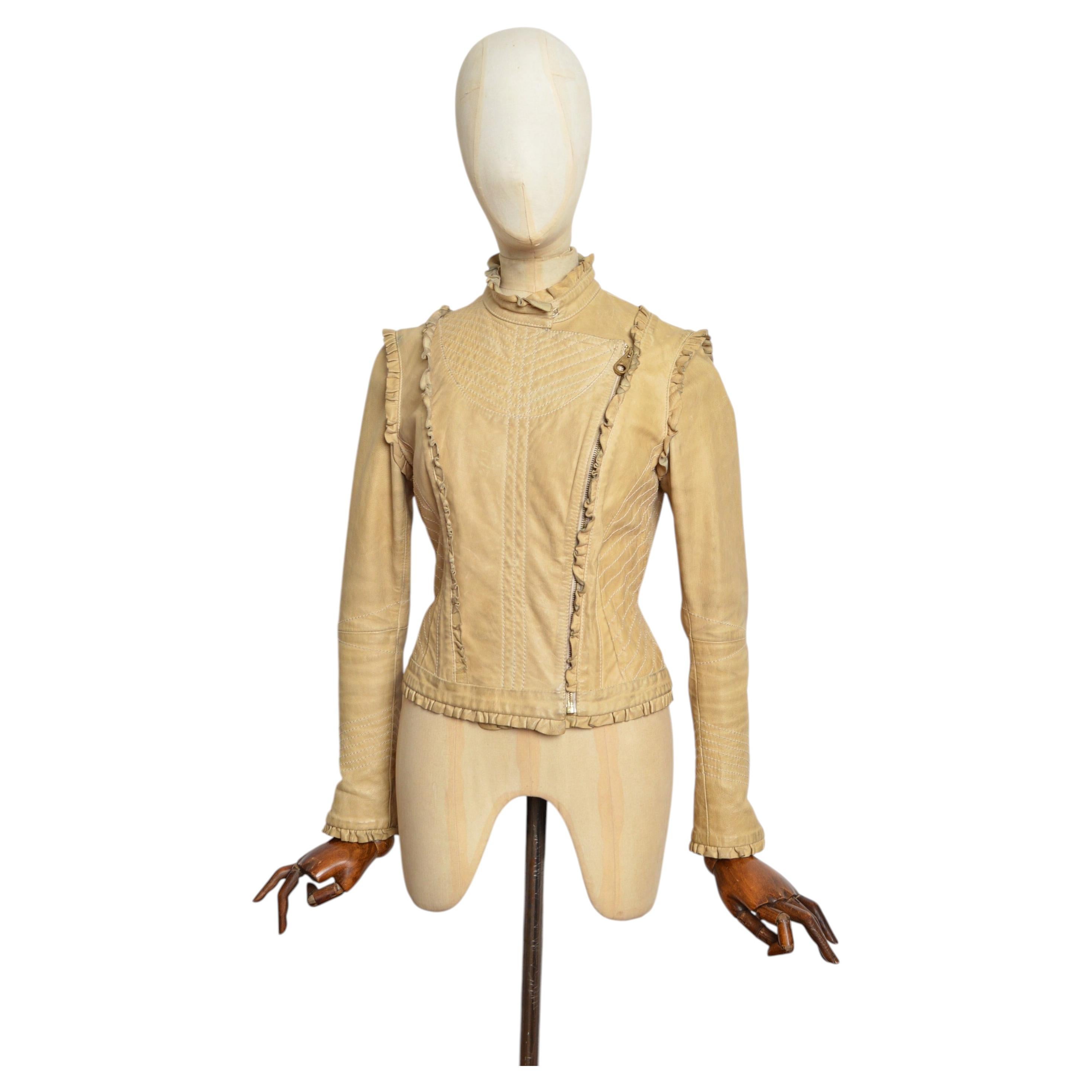 2000's MULBERRY Vintage Boho Victorian Beige - Tan leather fitted Jacket
