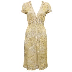 2000s Naeem Khan Gold Sequin, Embroidered and Beaded Cocktail Dress 