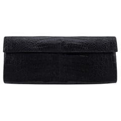 2000s Nancy Gonzalez Black Crocodile Envelope Clutch