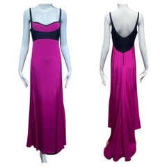 2000s Narciso Rodriguez Fuschia and Black Color Block Silk Evening Gown