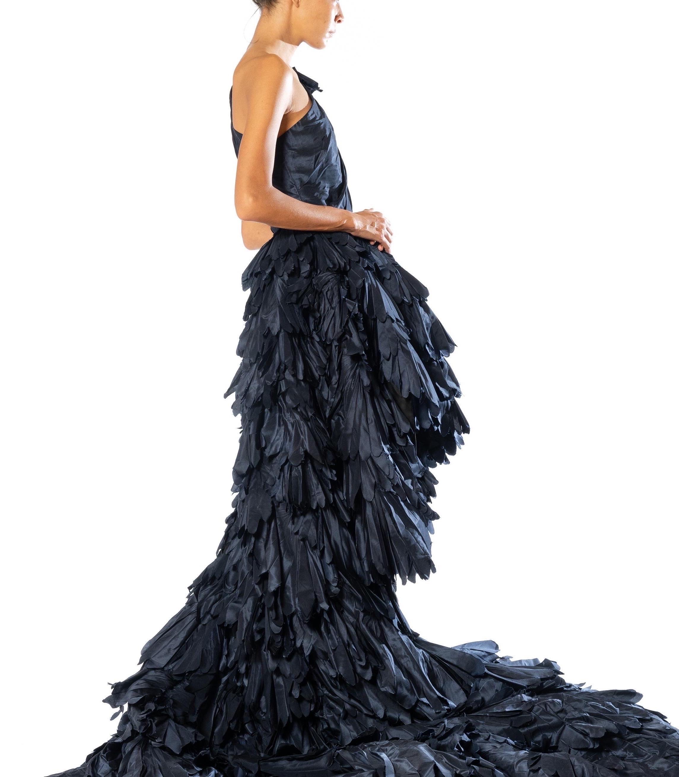 2000S Navy Blue Dramatic Silk Taffeta Trained Gown Covered In Pleated Ruffles For Sale 7