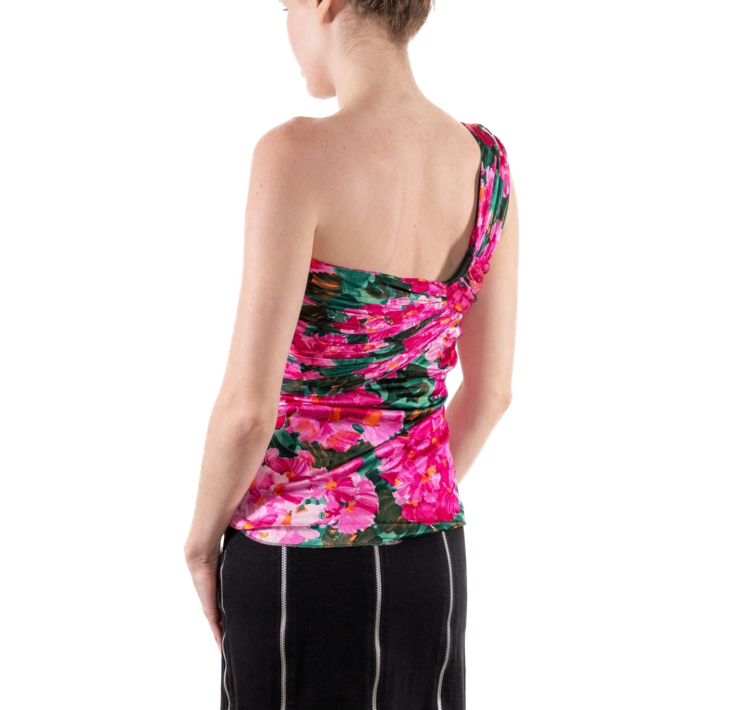 2000S Nicolas Ghesquiere Balenciaga Top en jersey rose vif à fleurs en rayonne mélangée Pour femmes en vente
