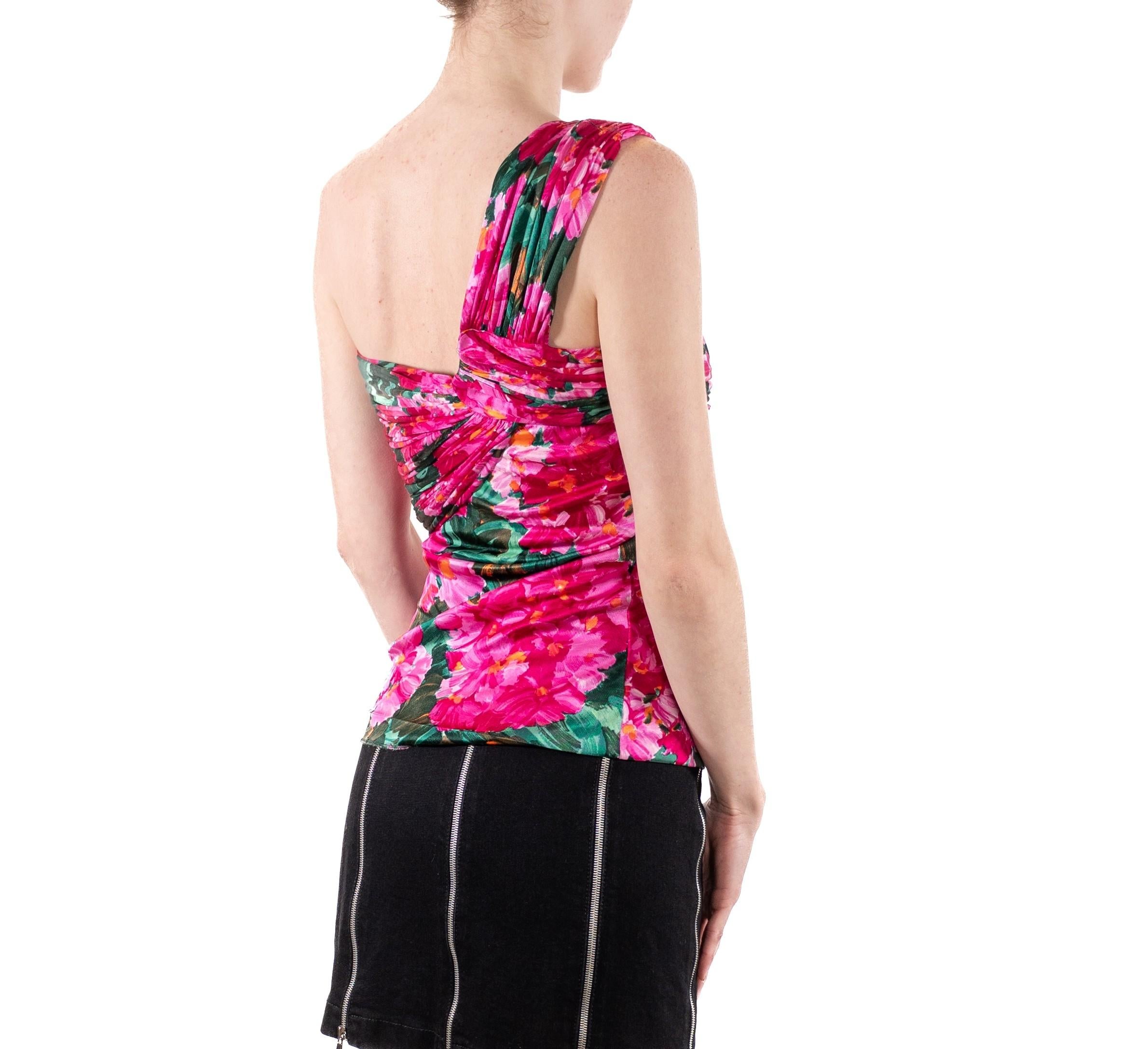 2000S Nicolas Ghesquiere Balenciaga Top en jersey rose vif à fleurs en rayonne mélangée en vente 2