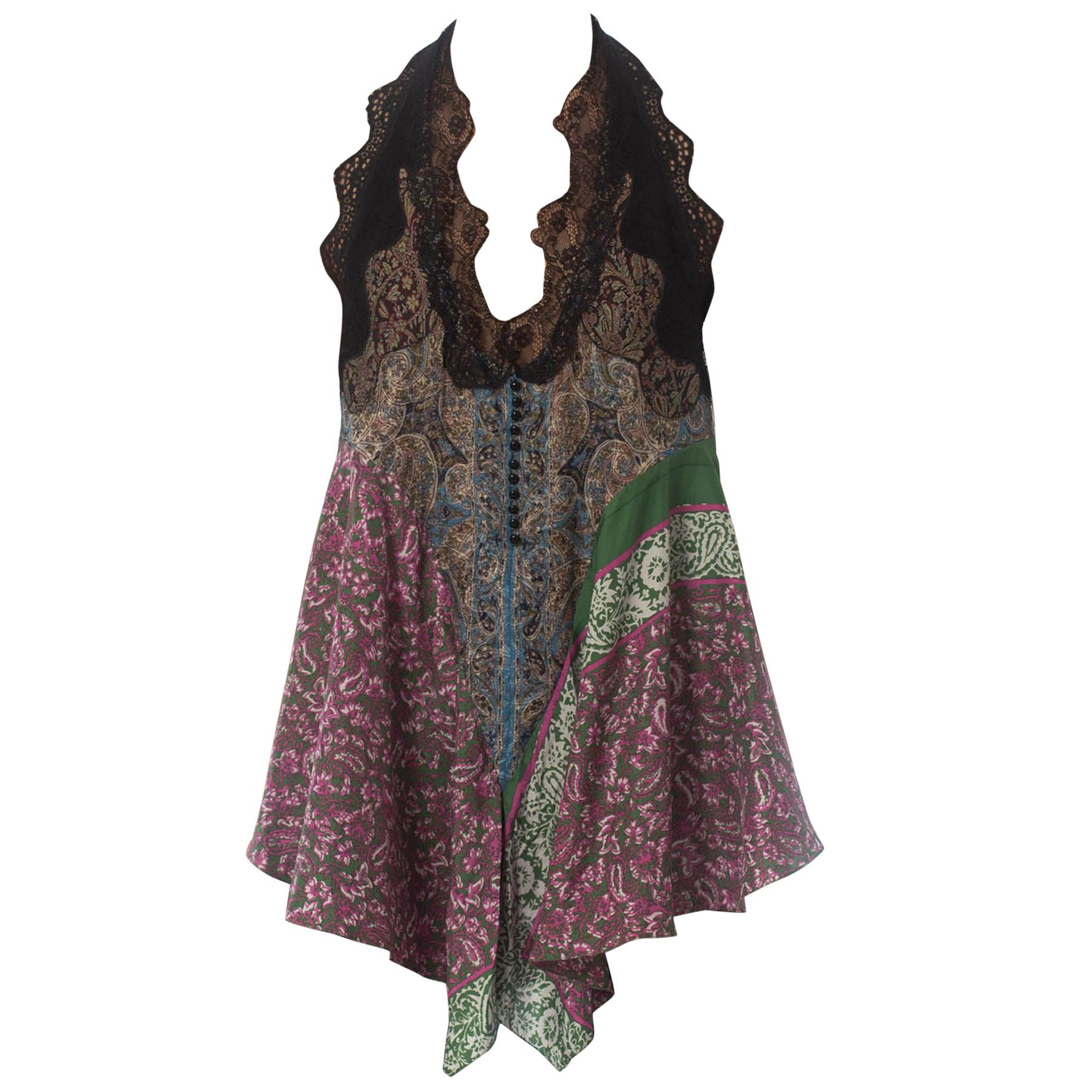 2000S NICOLAS GHESQUIERE FOR BALENCIAGA Floral Silk & Lace Halter Top , NWT For Sale