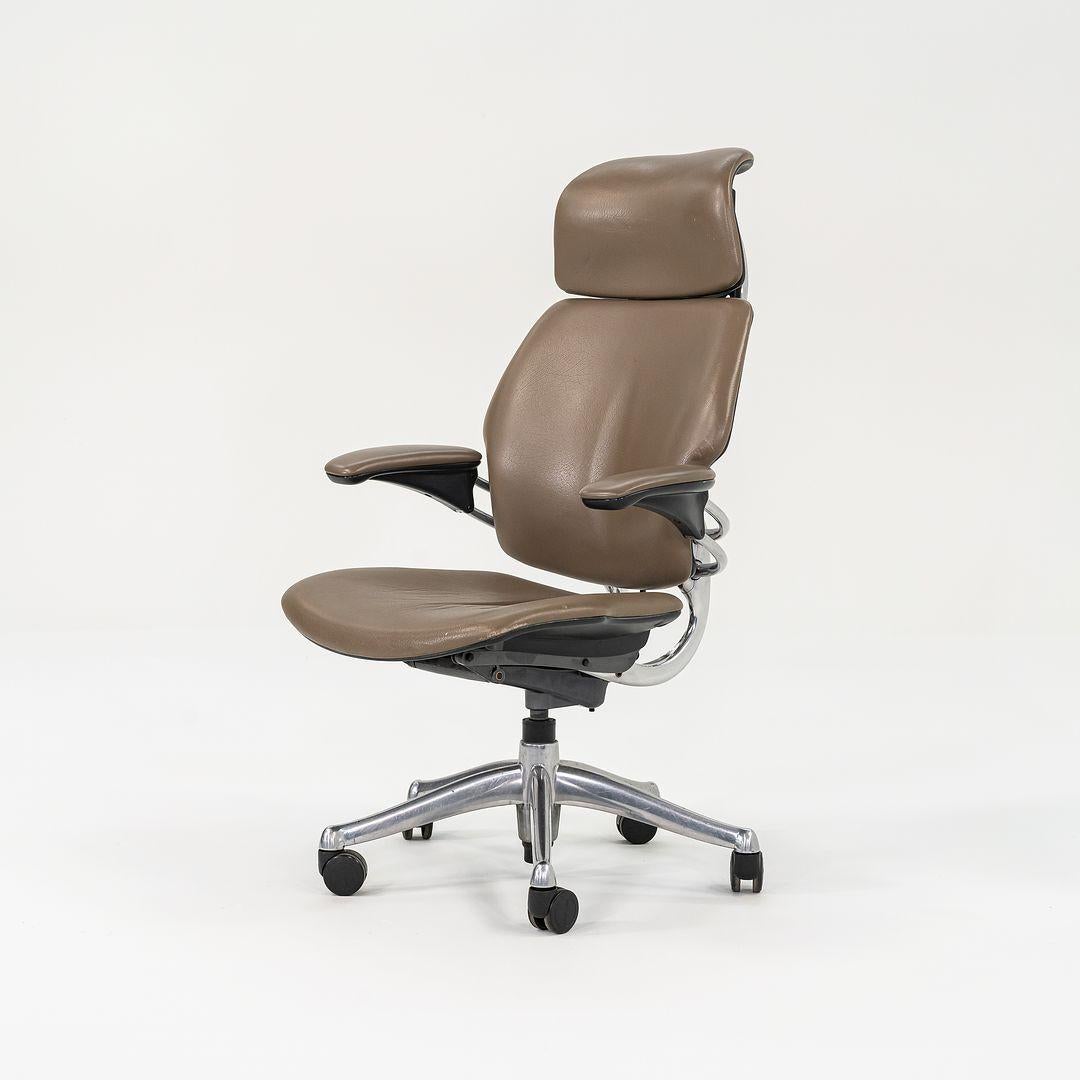 2000s Niels Diffrient for Humanscale Freedom Desk Chair in Dark Tan Leather 1