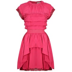 2000's Nina Ricci Deep Pink Silk Pleated dress With Lace Trim 