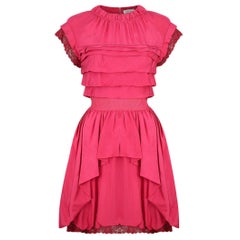 2000's Nina Ricci Deep Pink Silk Pleated dress With Lace Trim 