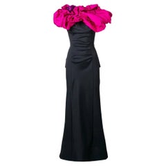 2000s Nina Ricci Nina Ricci black mermaid dress with wide fuchsia collar