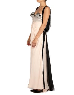 2000S NINA RICCI Pink & Gray Silk Chiffon Deconstructed Gown