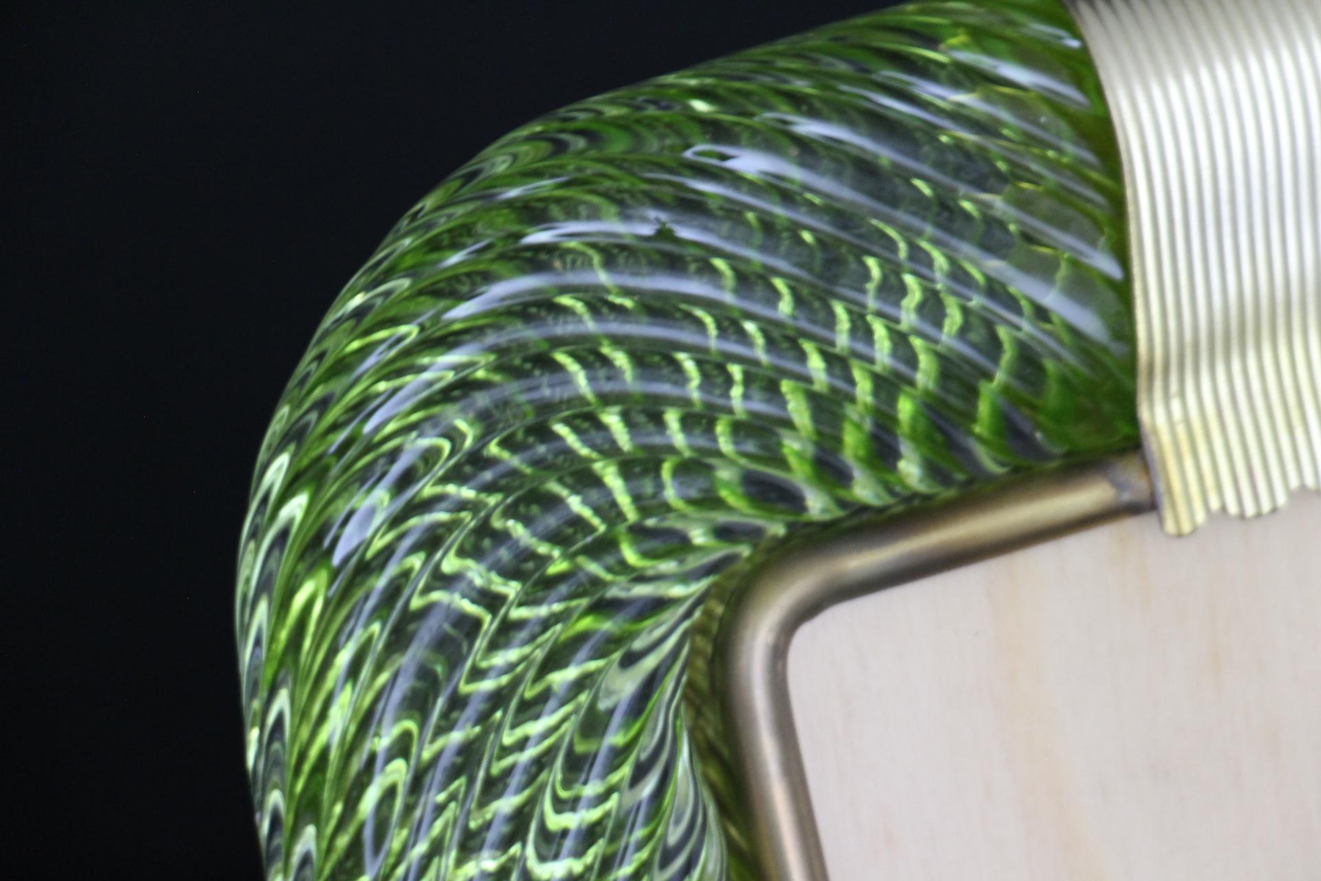 Hand-Crafted 2000's Olive Green Twisted Murano Glass and Brass Photo Frame by Barovier e Toso