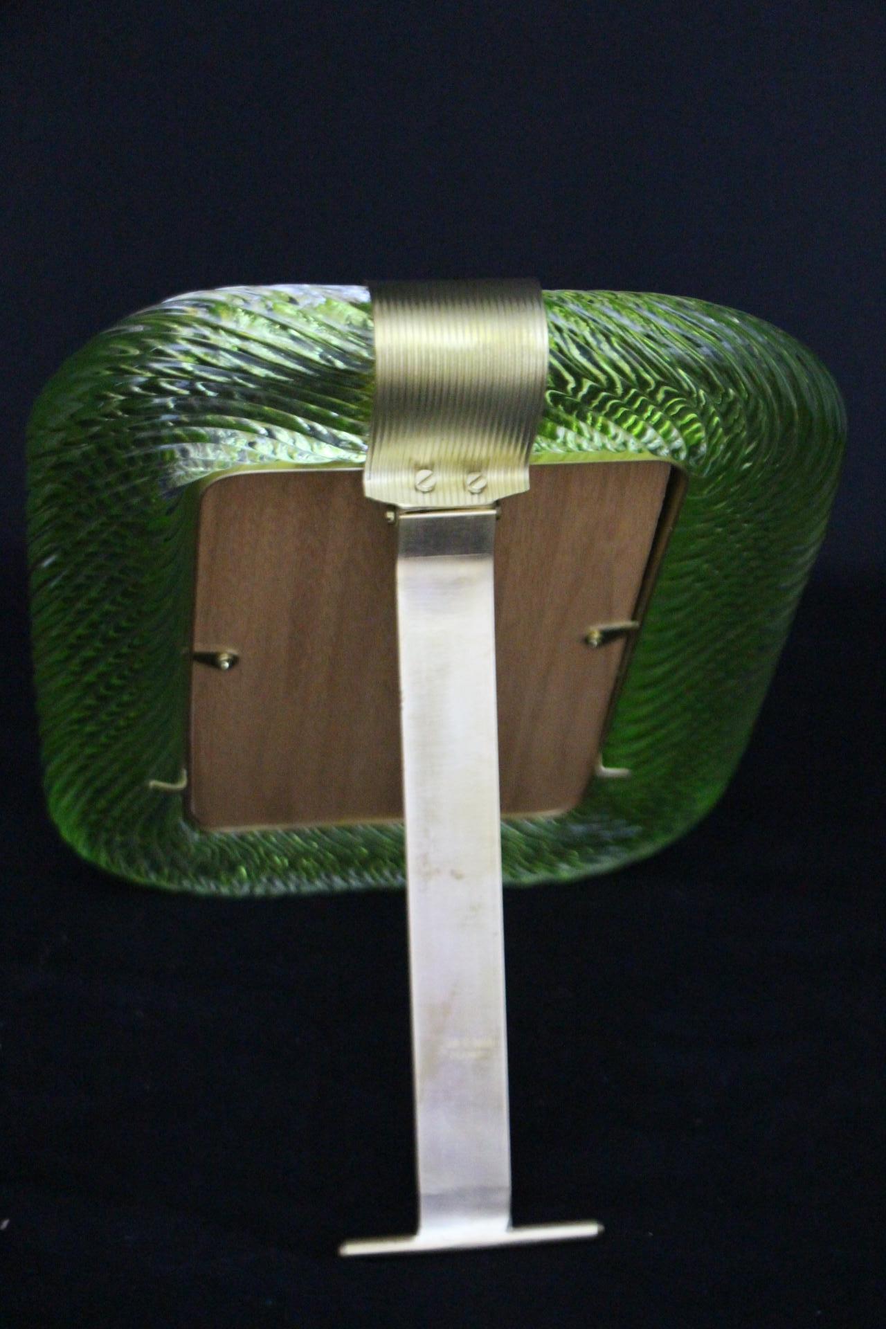 Contemporary 2000's Olive Green Twisted Murano Glass and Brass Photo Frame by Barovier e Toso