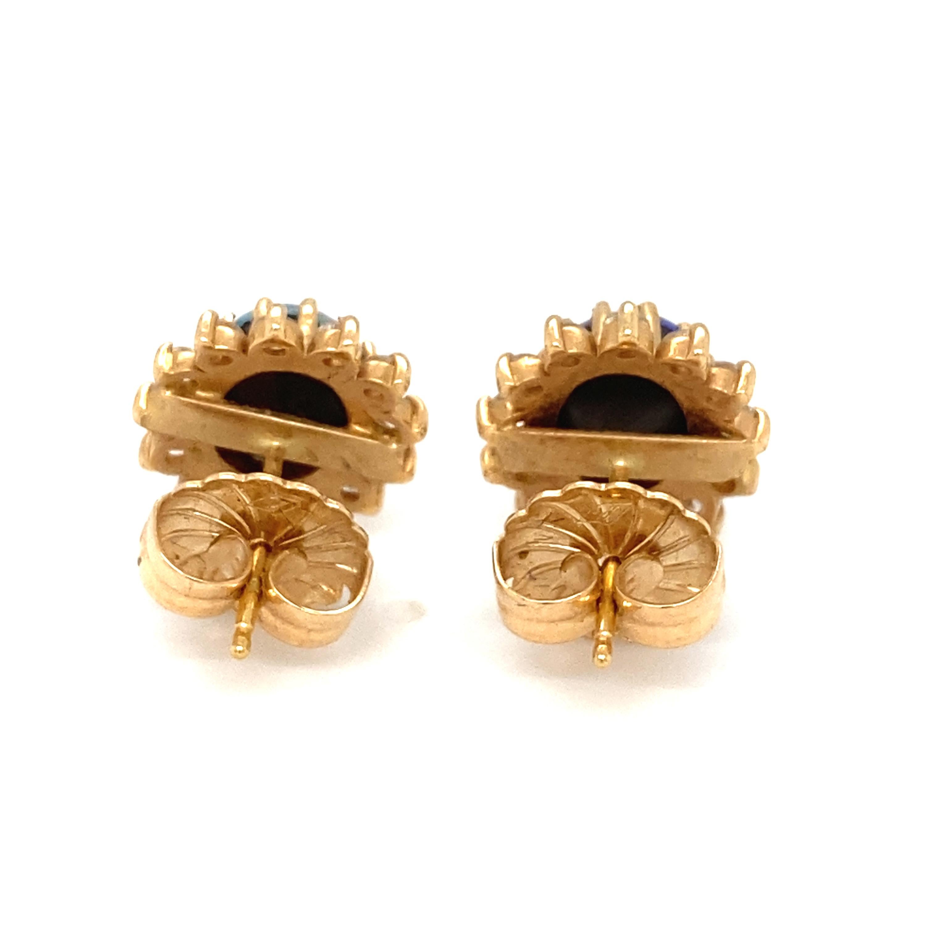 Modern 2000s Opal Doublet Stud Earrings with Diamonds in 14 Karat Yellow Gold For Sale