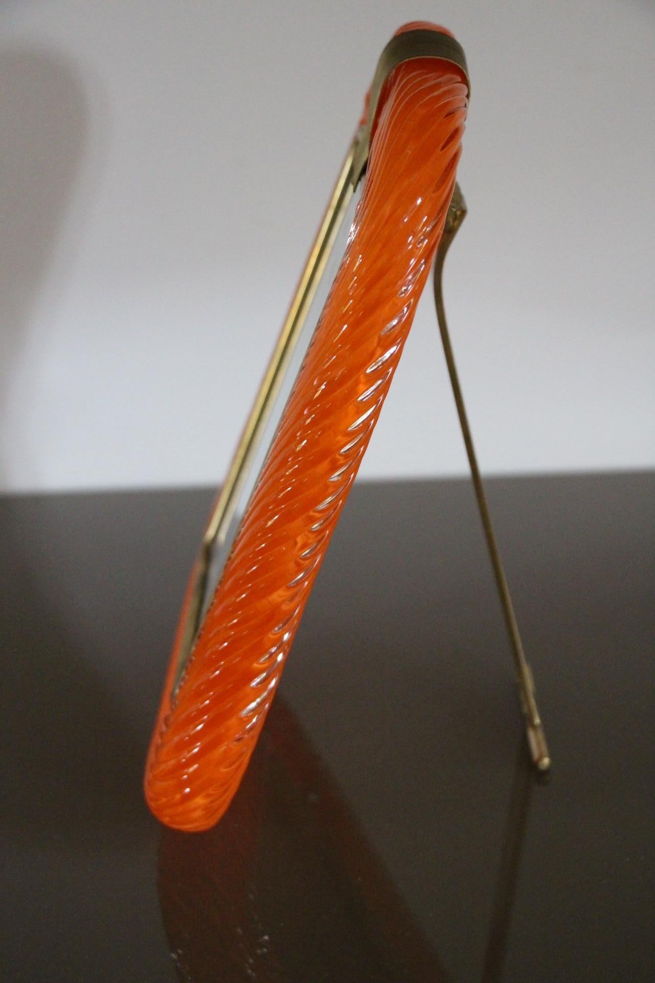 Portafoto arancione del 2000 in vetro di Murano ritorto e ottone di Barovier&Toso in vendita 4
