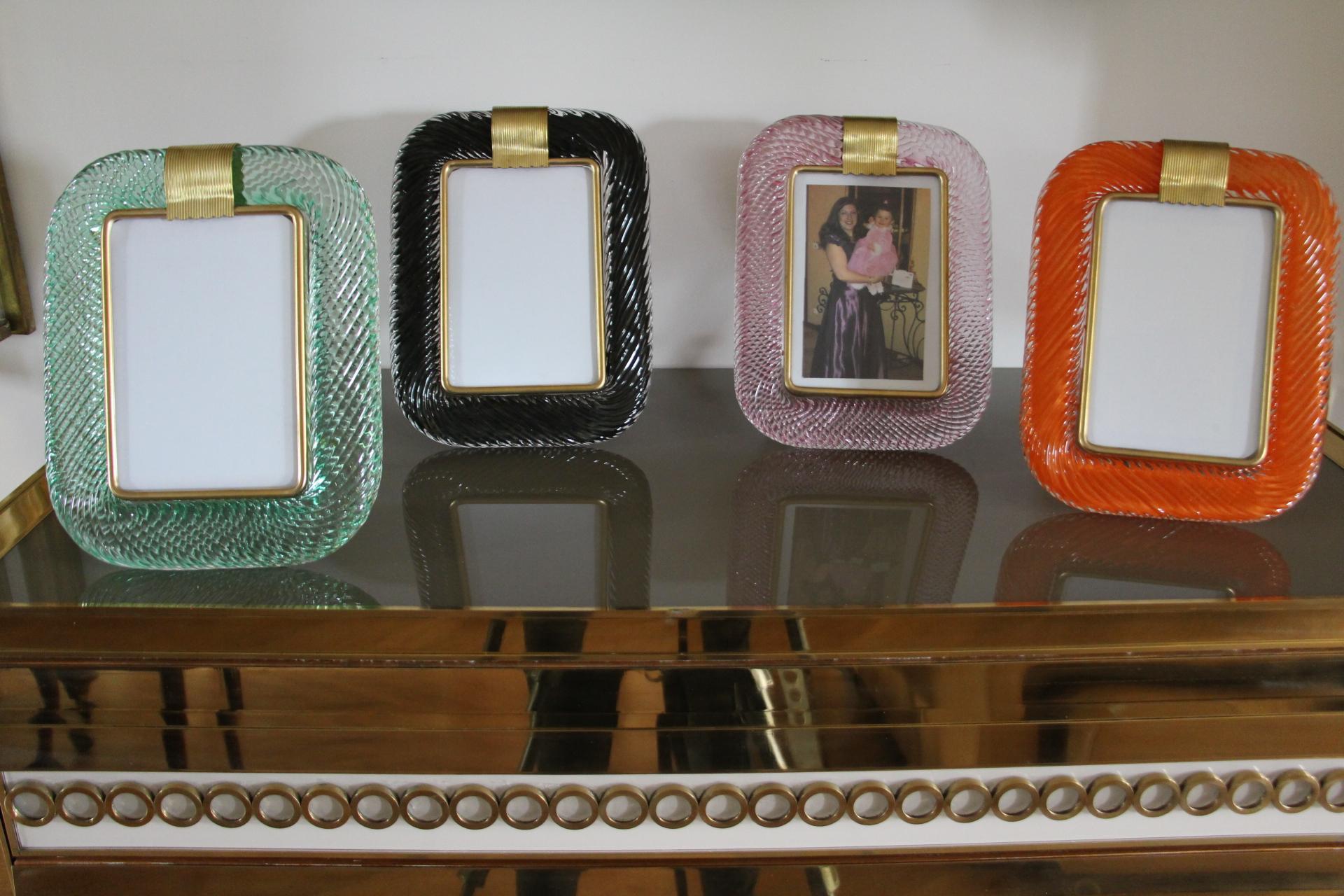 Portafoto arancione del 2000 in vetro di Murano ritorto e ottone di Barovier&Toso in vendita 6