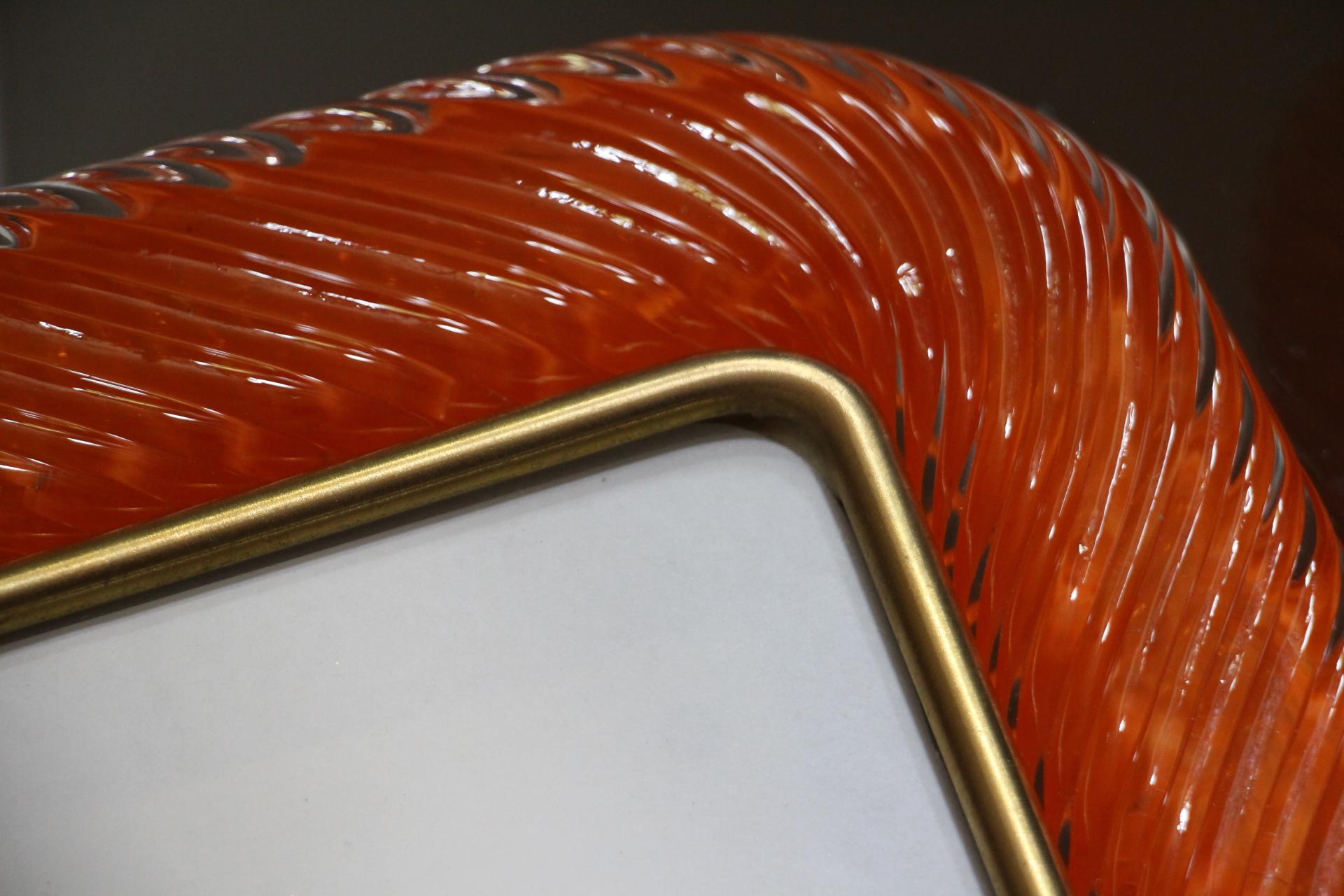 Portafoto arancione del 2000 in vetro di Murano ritorto e ottone di Barovier&Toso In condizioni ottime in vendita a Saint-Ouen, FR