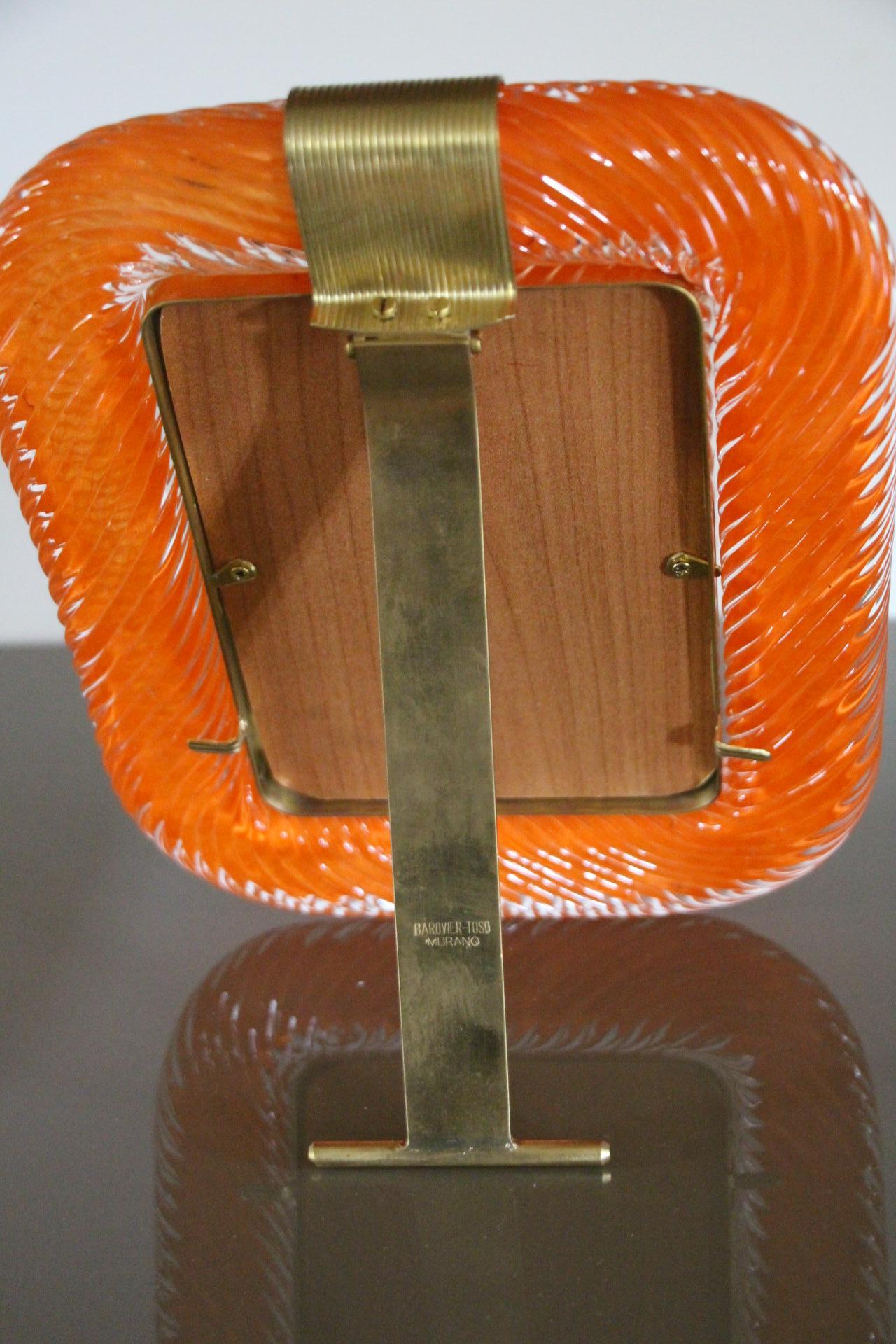 Portafoto arancione del 2000 in vetro di Murano ritorto e ottone di Barovier&Toso in vendita 2