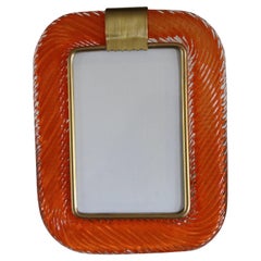 Portafoto arancione del 2000 in vetro di Murano ritorto e ottone di Barovier&Toso