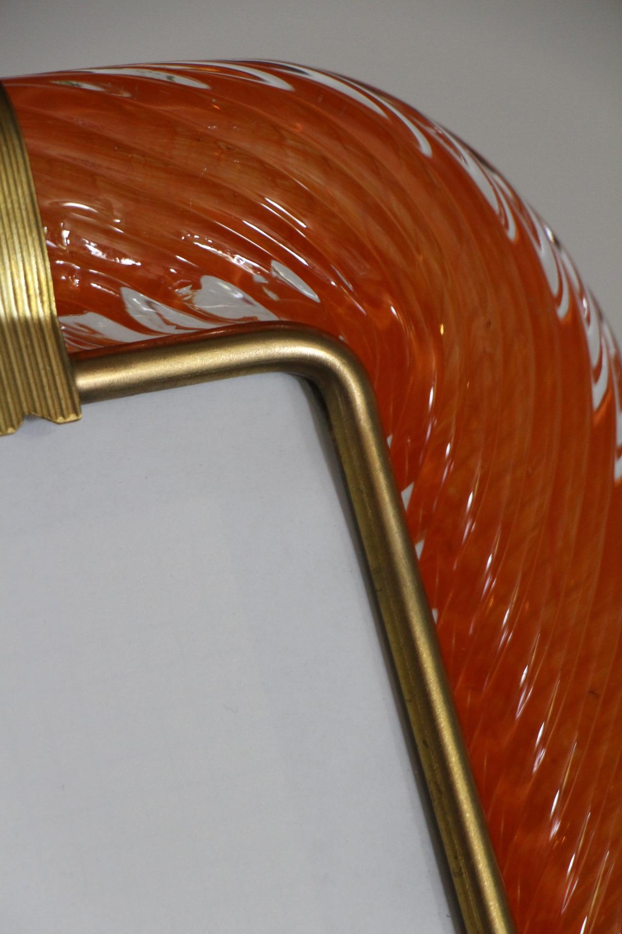 Italian 2000's Orange Twisted Murano Glass and Brass Photo Frame by Barovier e Toso