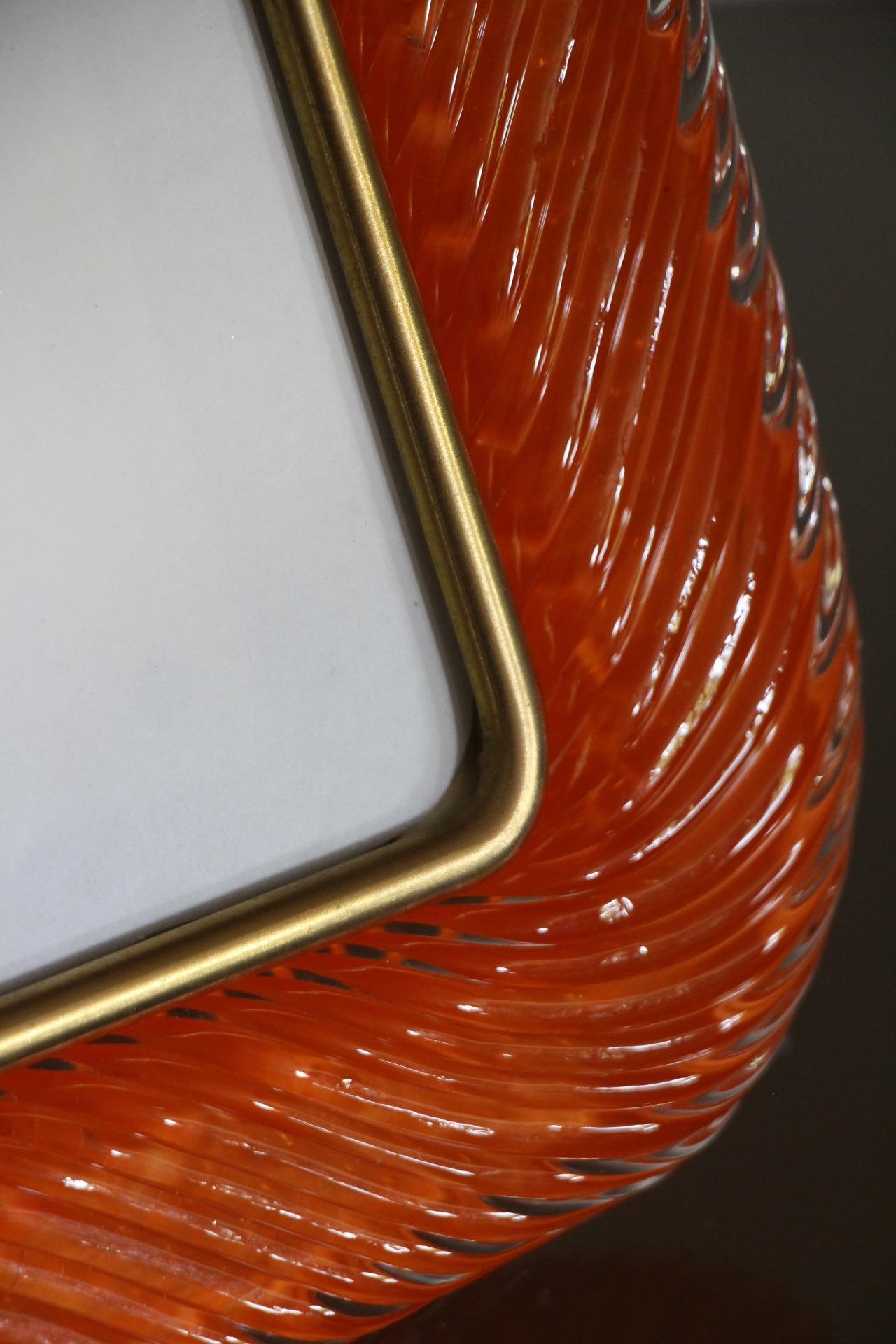 Hand-Crafted 2000's Orange Twisted Murano Glass and Brass Photo Frame by Barovier e Toso
