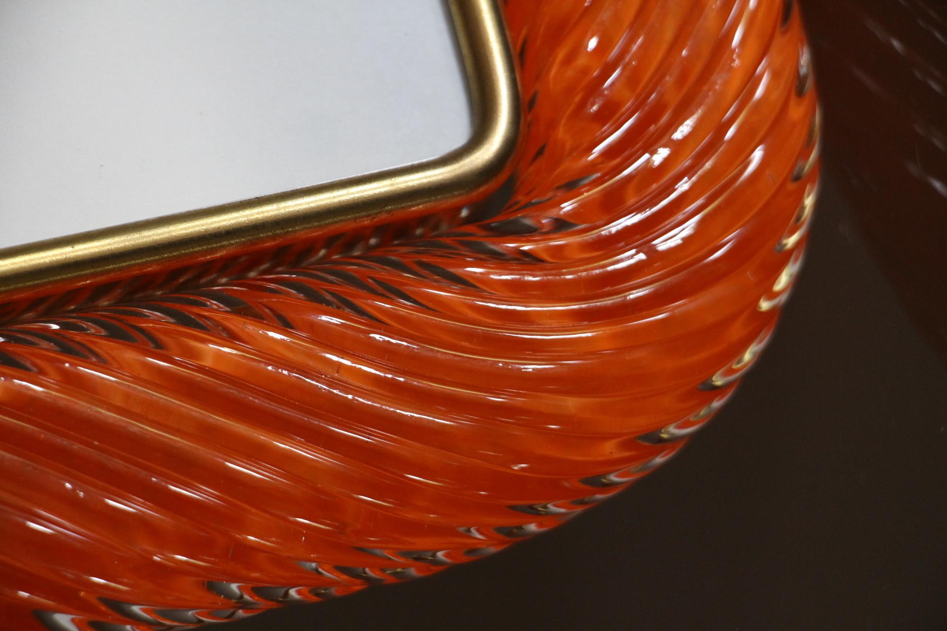2000's Orange Twisted Murano Glass and Brass Photo Frame by Barovier e Toso In Excellent Condition In Saint-Ouen, FR
