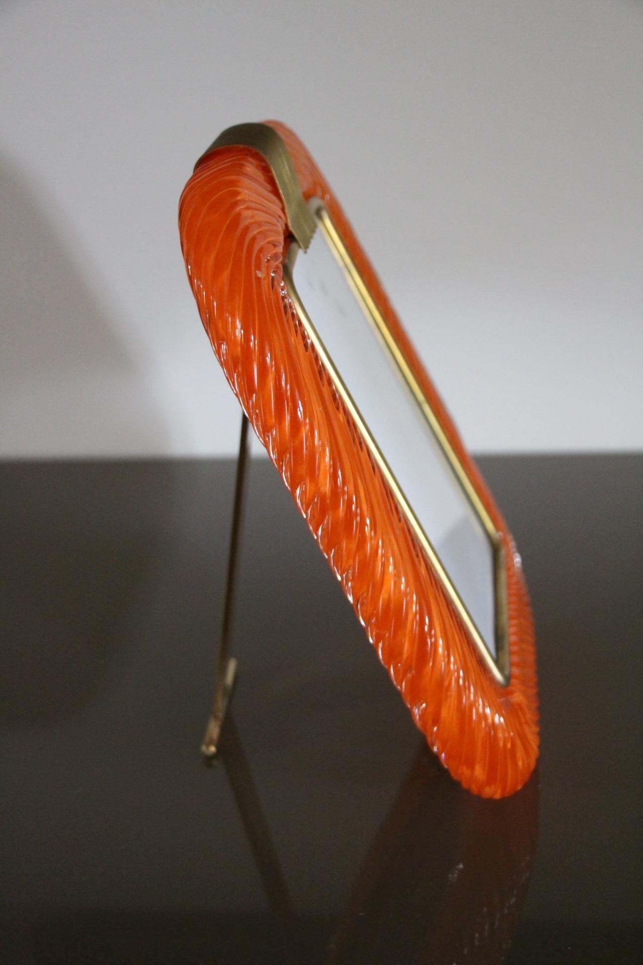 2000's Orange Twisted Murano Glass and Brass Photo Frame by Barovier e Toso 2