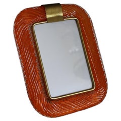 2000's Orange Twisted Murano Glass and Brass Photo Frame by Barovier e Toso