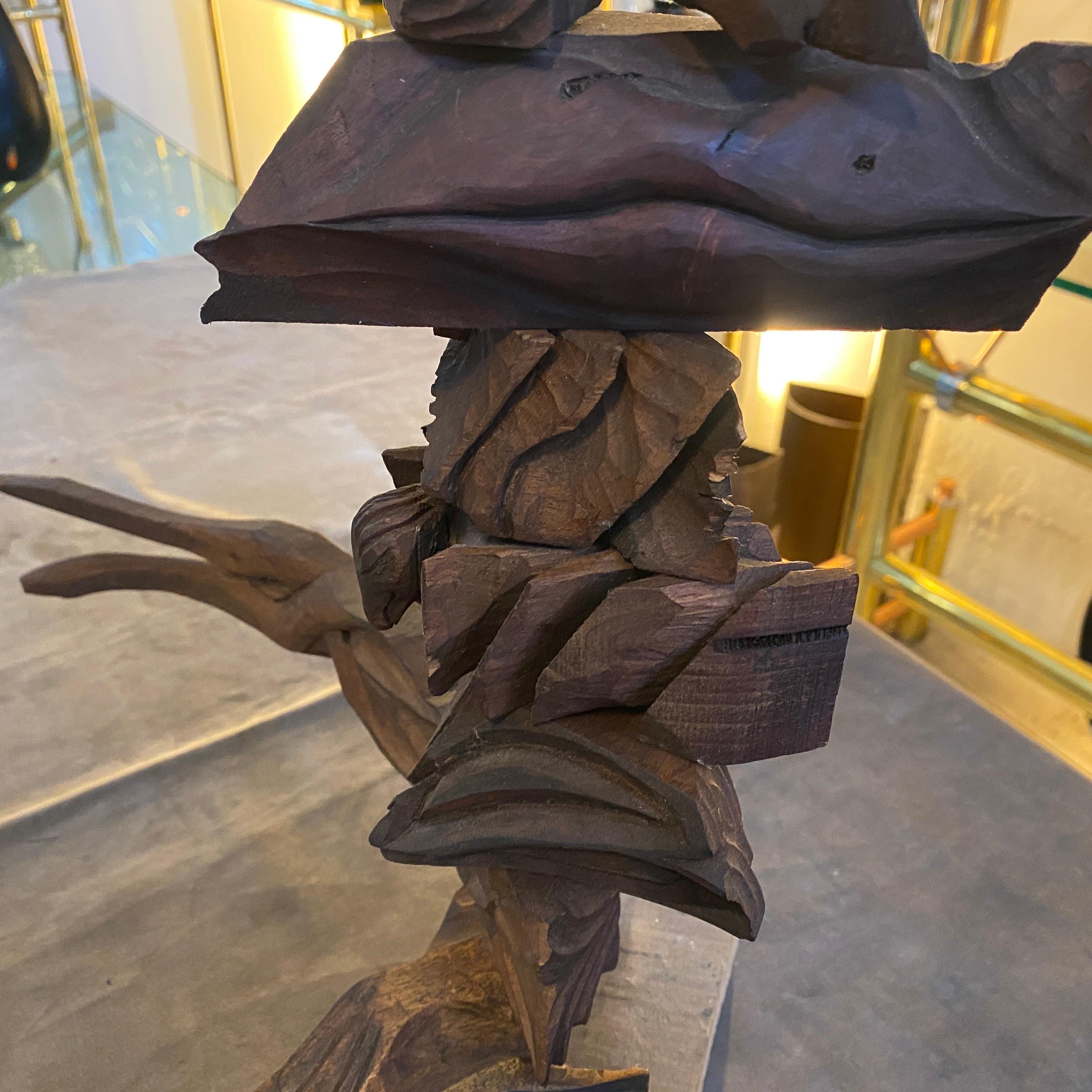 2000s Organic Modern Movable Hand-Carved Sicilian Wood Sculpture by Sciacca For Sale 5