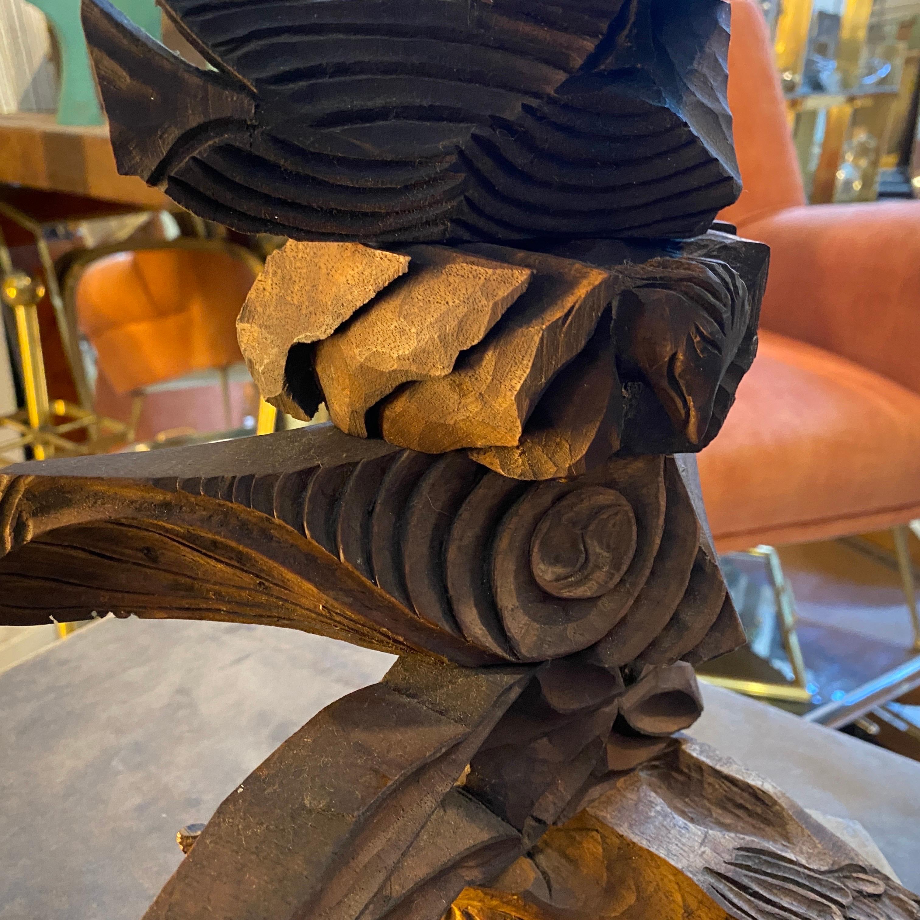 Iron 2000s Organic Modern Movable Hand-Carved Sicilian Wood Sculpture by Sciacca For Sale