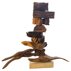 2000s Organic Modern Movable Hand-Carved Sicilian Wood Sculpture by Sciacca