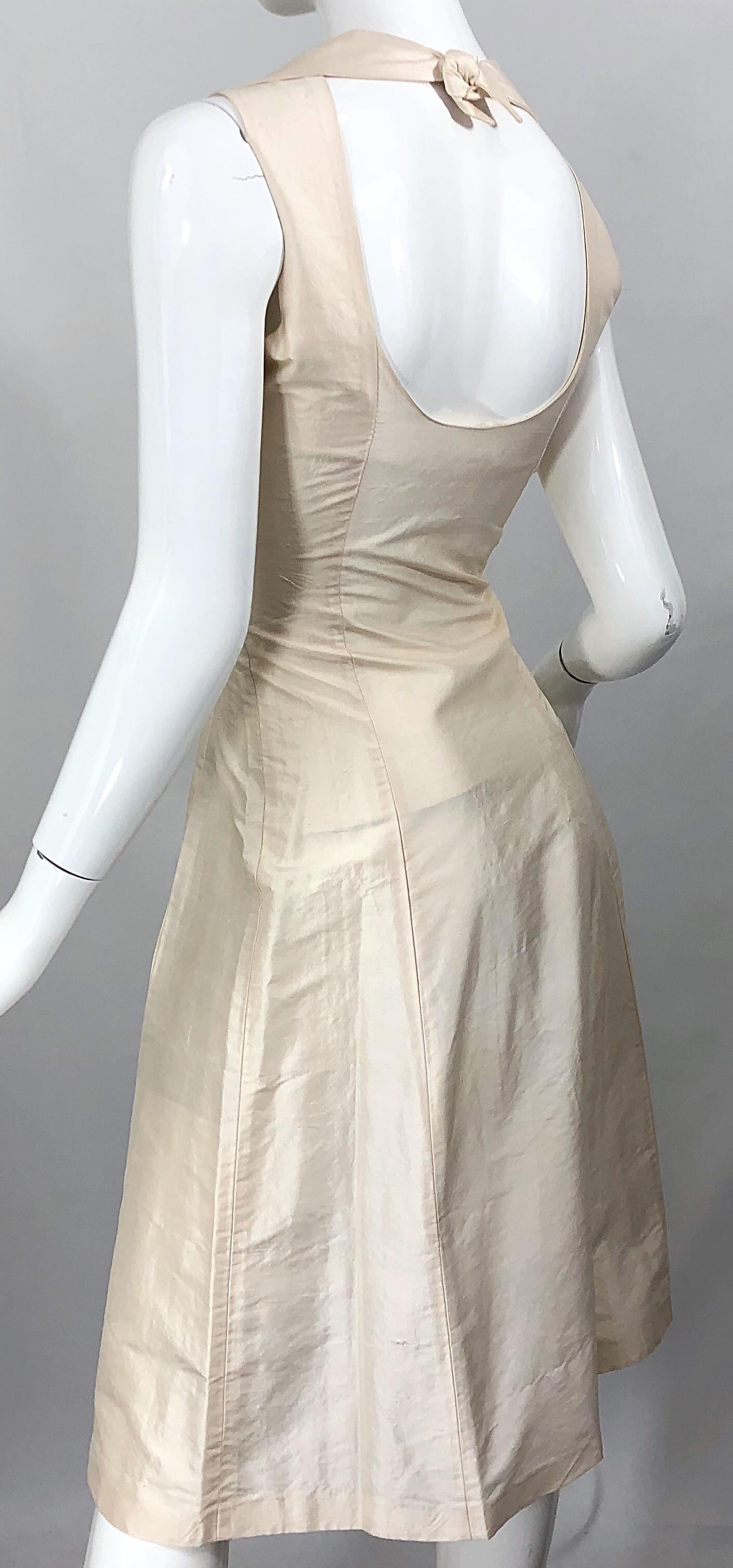 1990s Orna Farho Ivory Open Back Silk Shantung Double Breasted Halter Dress 1