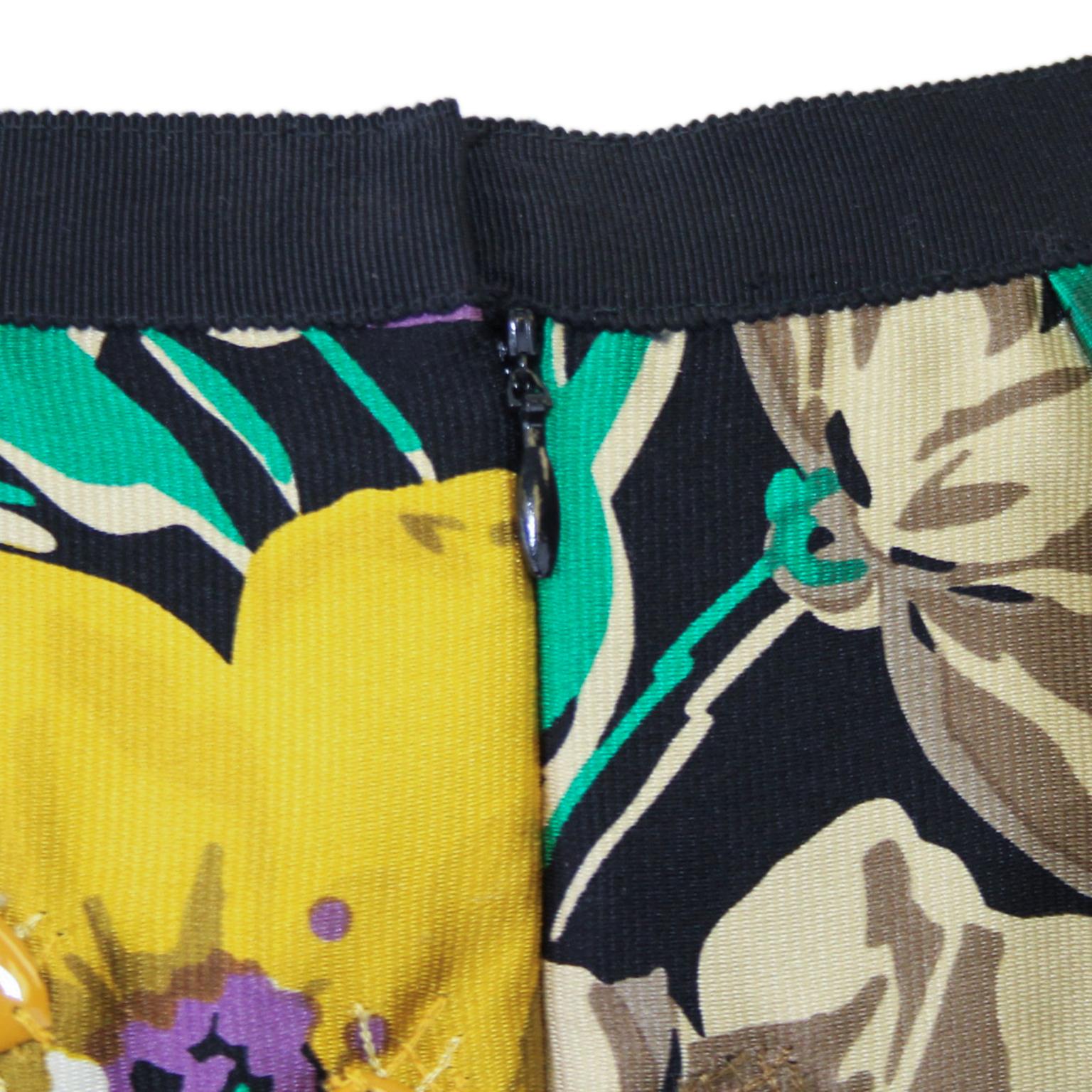 2000s Oscar de al Renta Black Floral Silk Skirt For Sale 2