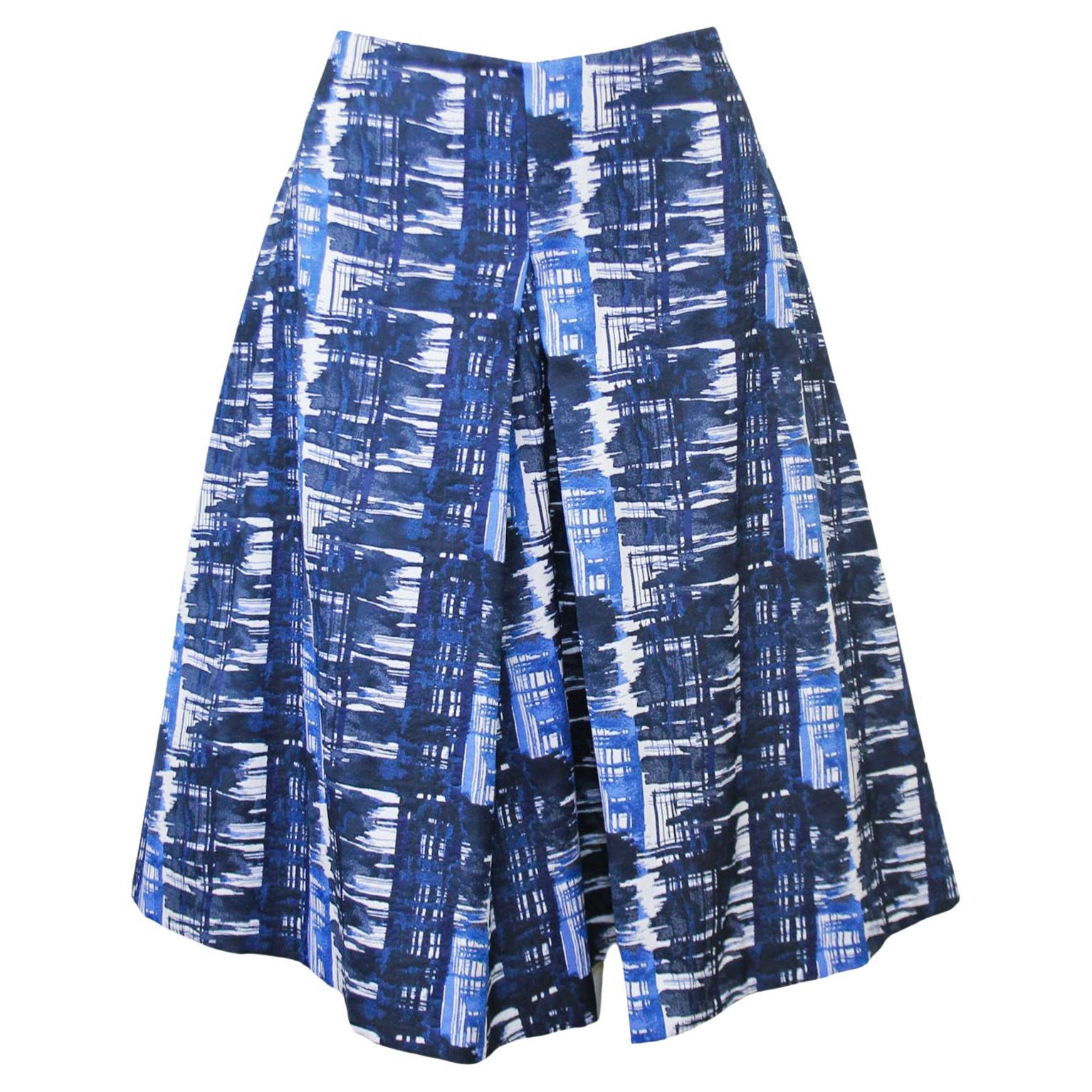 2000s Oscar De La Renta Blue Abstract Skirt For Sale