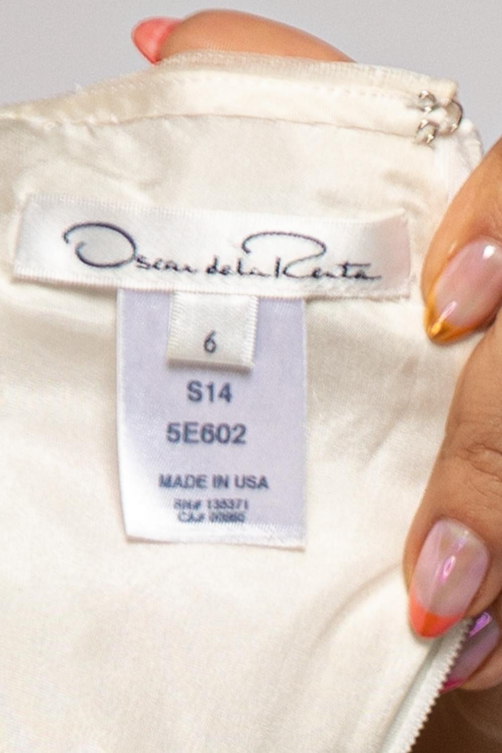 2000S OSCAR DE LA RENTA Pearl White Silk Organza Dress Covered In Pink Floral E 3