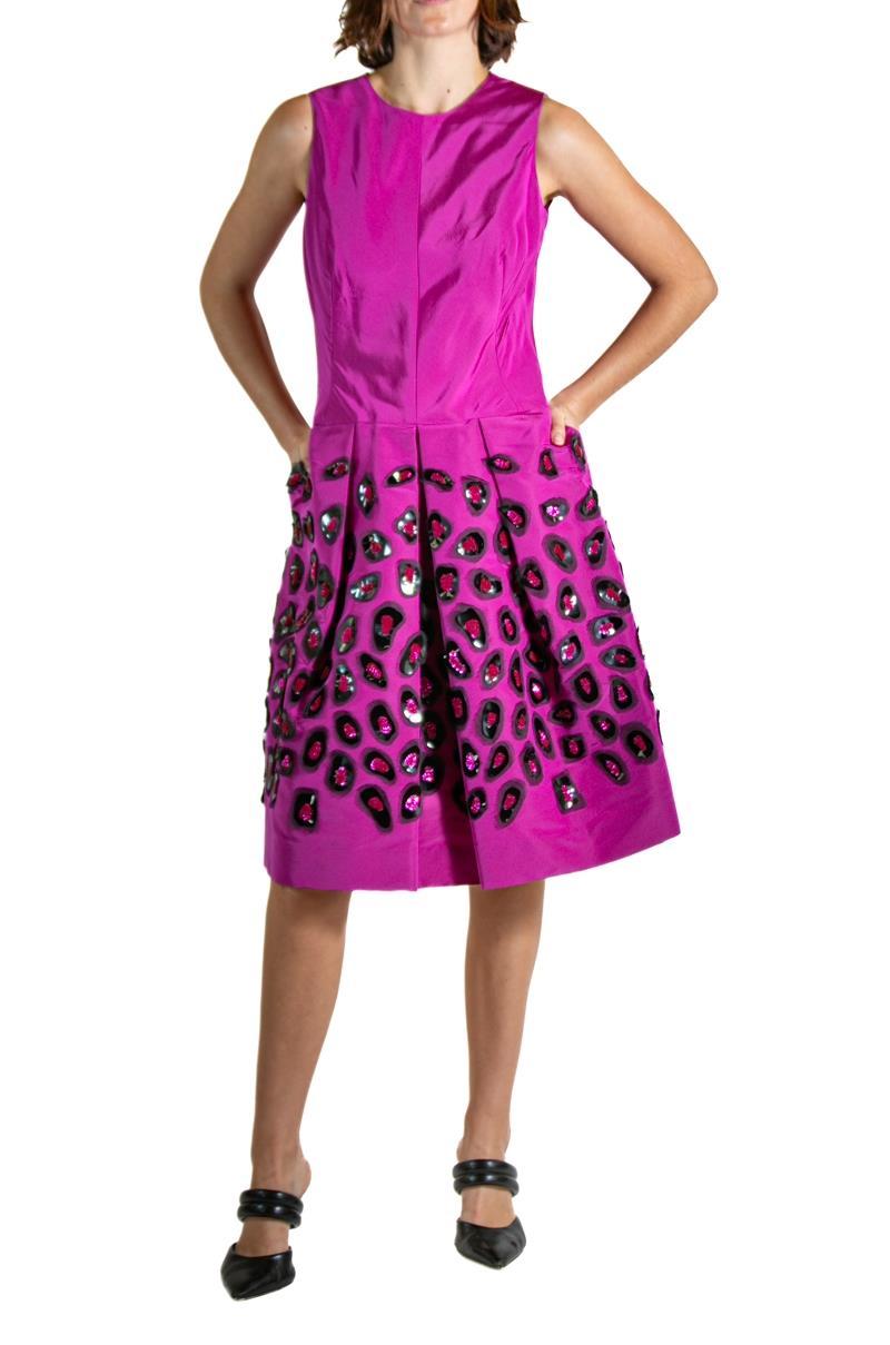 2000S OSCAR DE LA RENTA Purple Cheetah Silk Dress For Sale 4