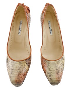 2000's Oscar De La Renta Stamped Leather Ombre Platform Heels