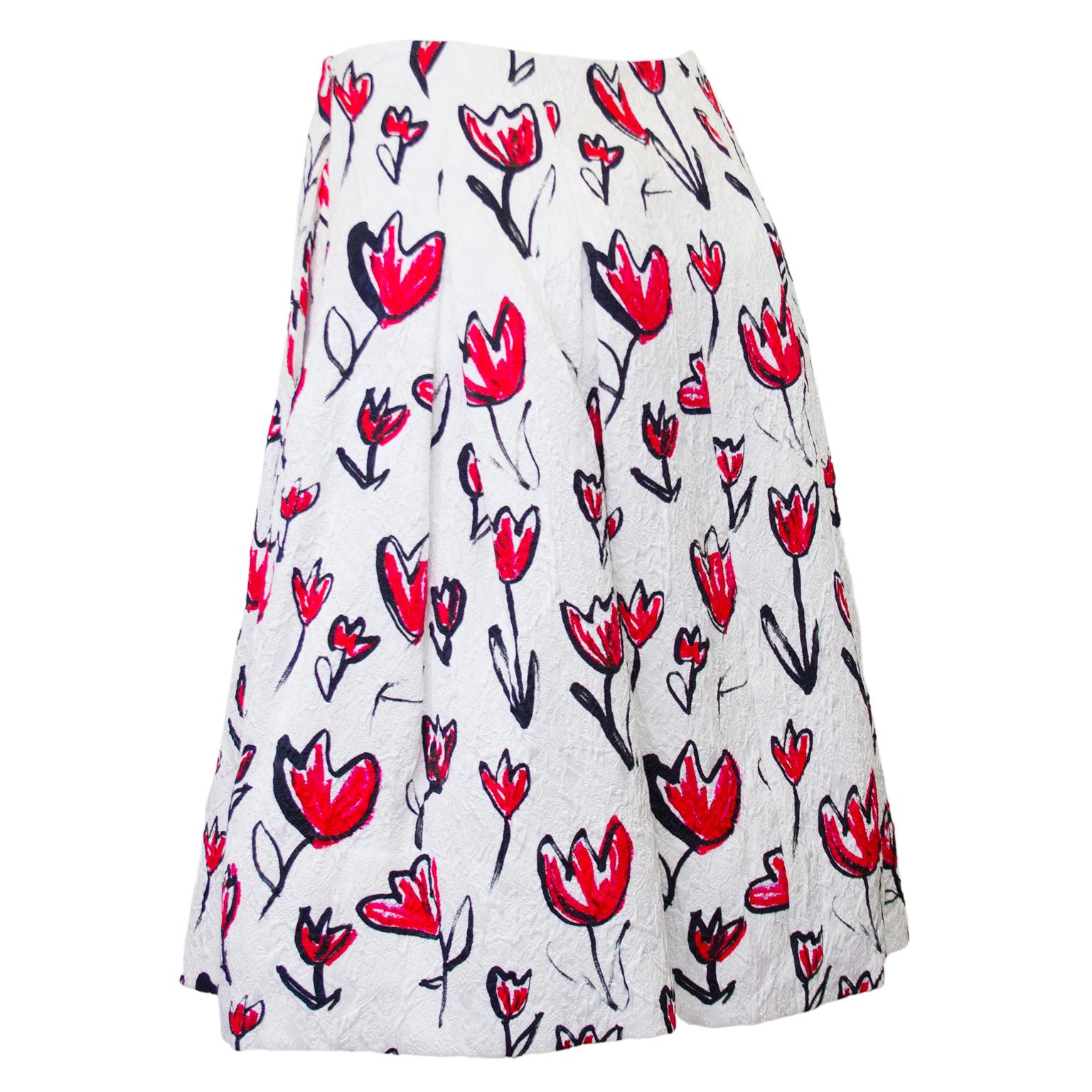 Gray 2000s Oscar de la Renta Tulip Printed Skirt For Sale