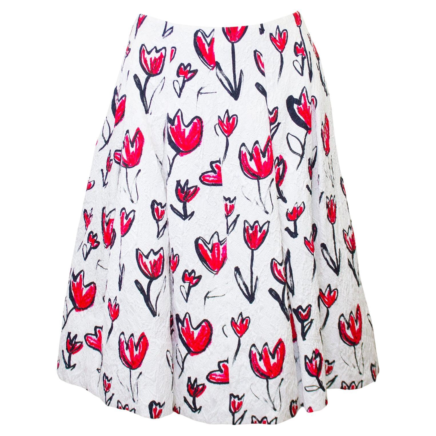 2000s Oscar de la Renta Tulip Printed Skirt For Sale
