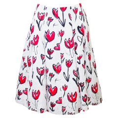 2000s Falda estampada Oscar De La Renta Tulipán