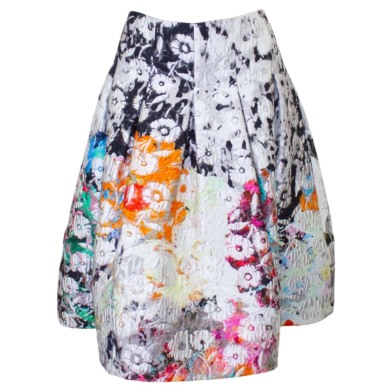 2000s Oscar De La Renta Watercolor Flower Skirt For Sale