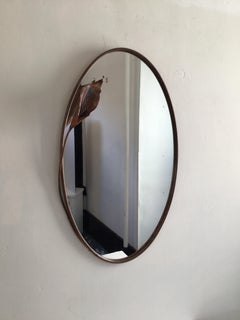 2000s Oval Copper Mirror with Copper Calla Lilly Accent