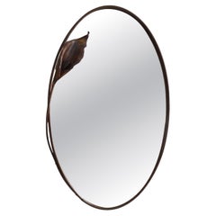 2000s Oval Copper Mirror with Copper Calla Lilly Accent