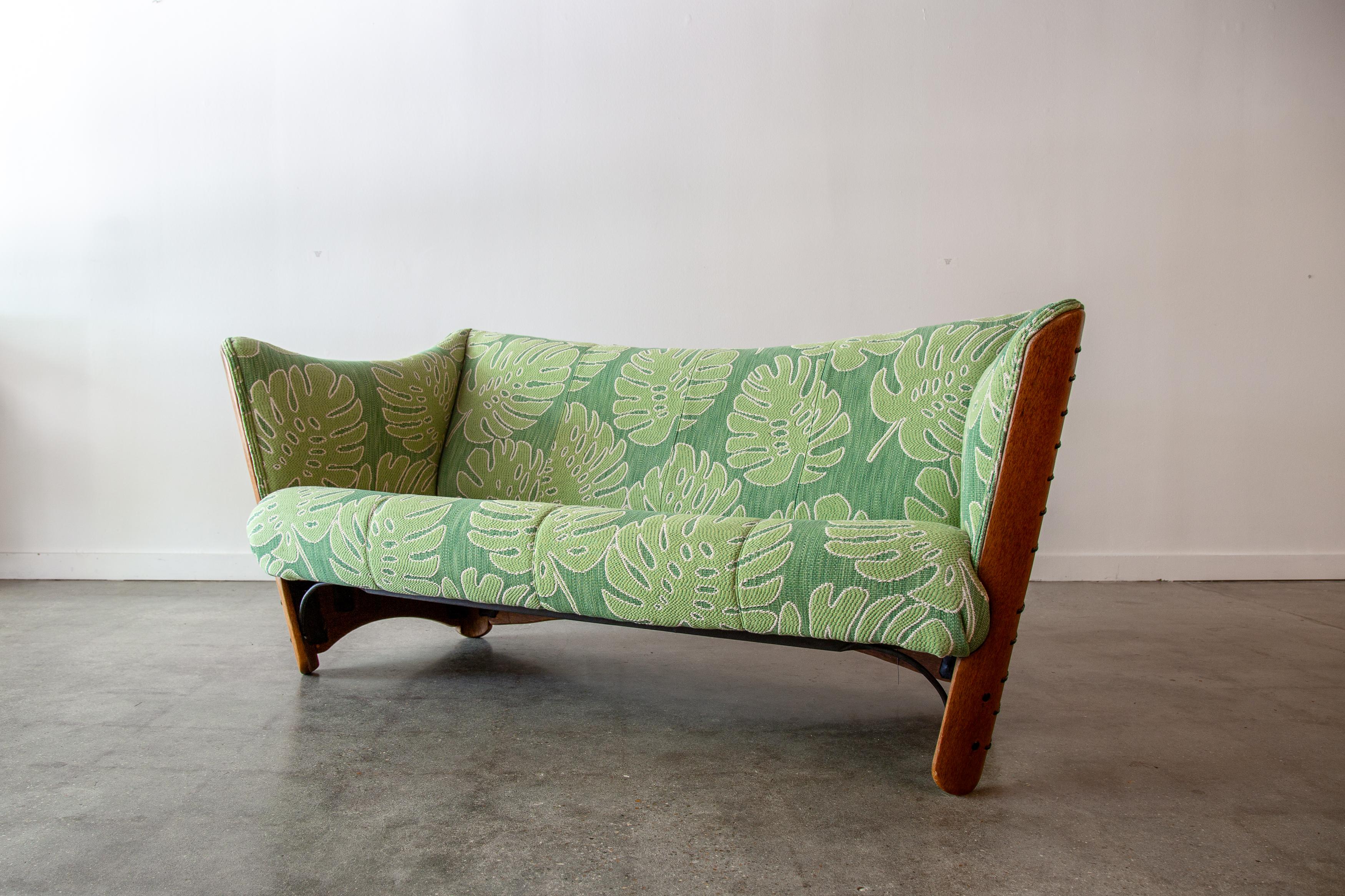 Contemporary 2000s Pacific Green Cayenne Loveseat Sofa in new Palm Leaf Upholstery Palm wood