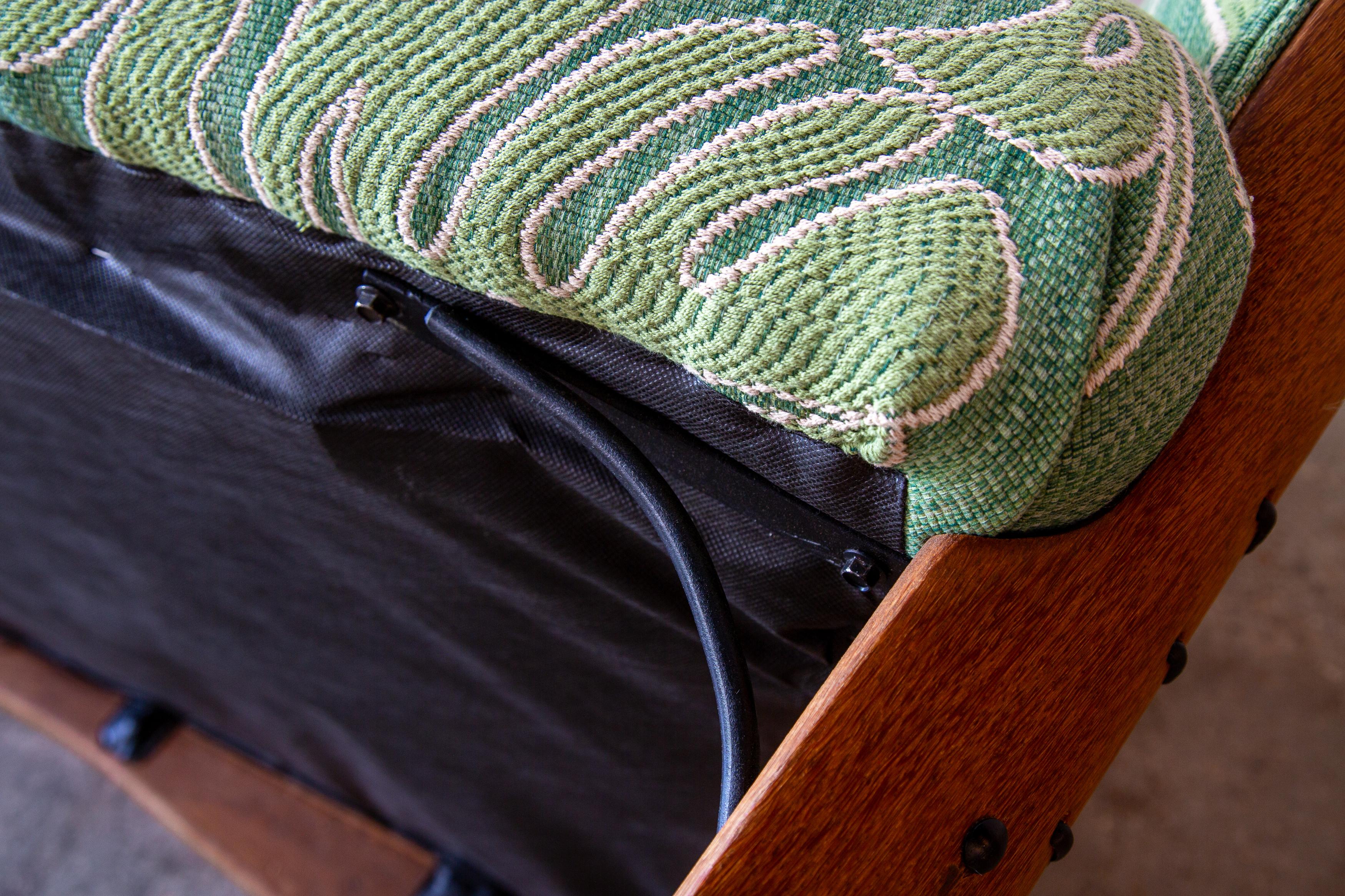 2000s Pacific Green Cayenne Loveseat Sofa in new Palm Leaf Upholstery Palm wood 2