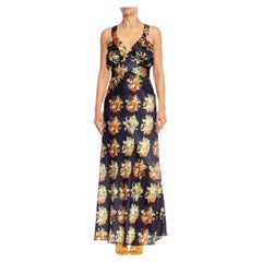 2000S PACO RABANNE Red, Forest & Lime Green Floral Bias Cut Gown