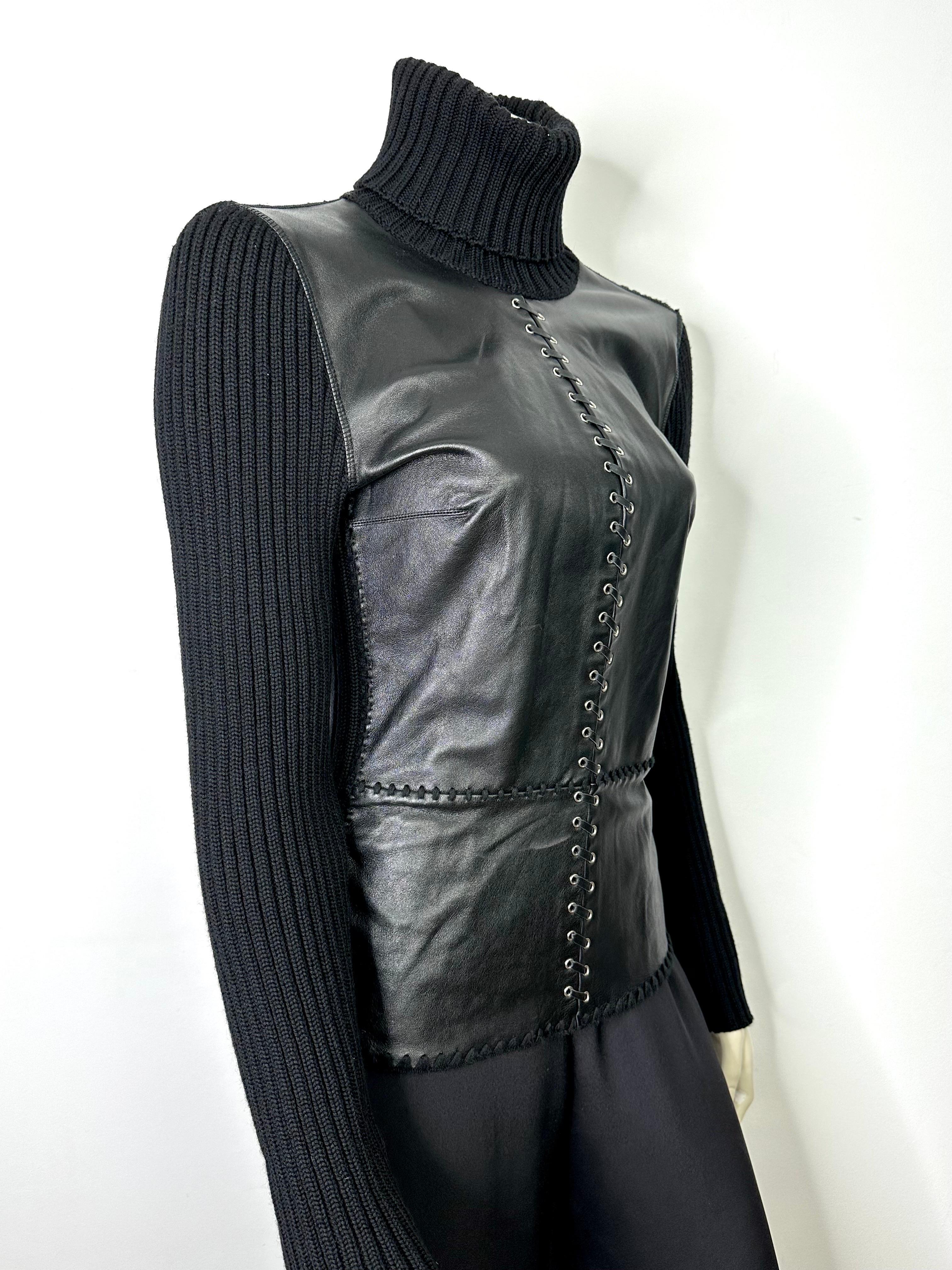 Women's 2000's Paco Rabanne wool and leather rollneck For Sale