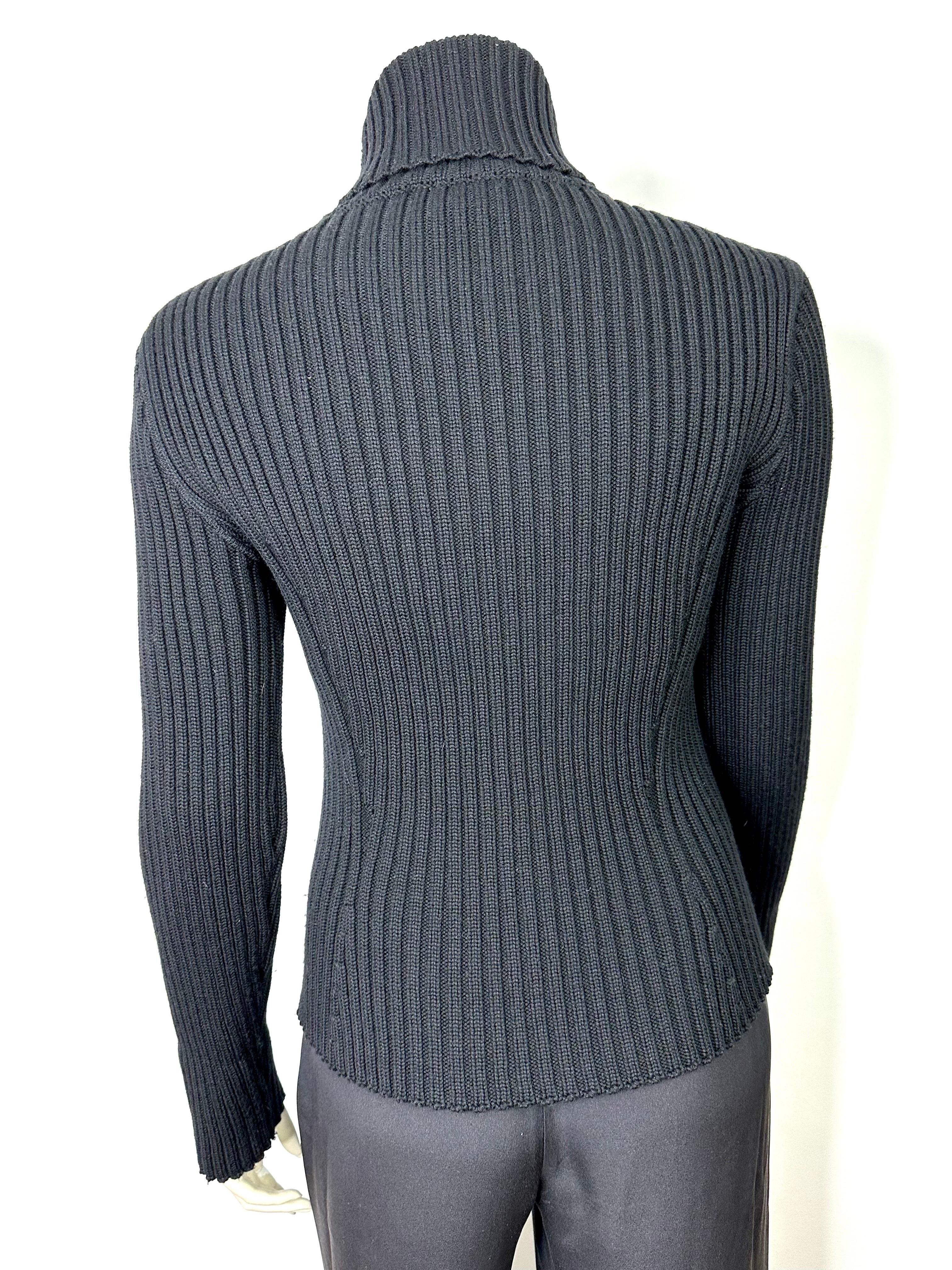 2000's Paco Rabanne wool and leather rollneck For Sale 1
