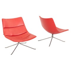2000s Pair Christophe Pillet for Zanotta Yuki Swivel Lounge Chairs in Leather