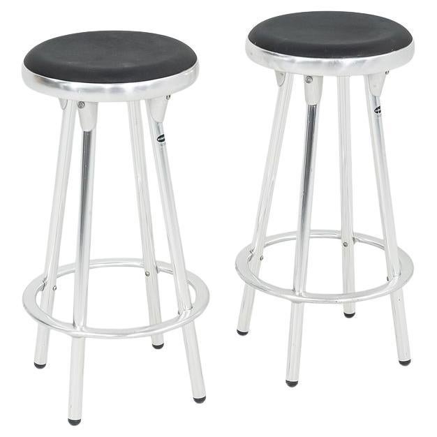 2000s Pair of Indecasa Aluminum Counter Stools for DWR by Joan Casas i Ortinez For Sale