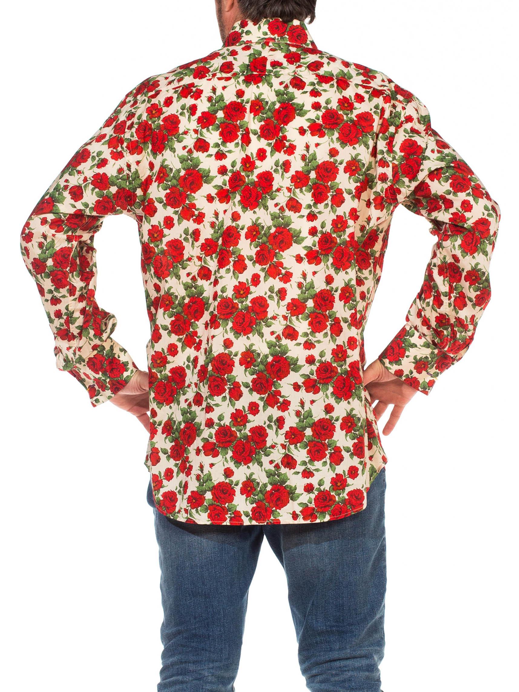 2000S PAUL SMITH Red Rose Floral Print Cotton Long Sleeve French Cuff Men's Shi For Sale 3